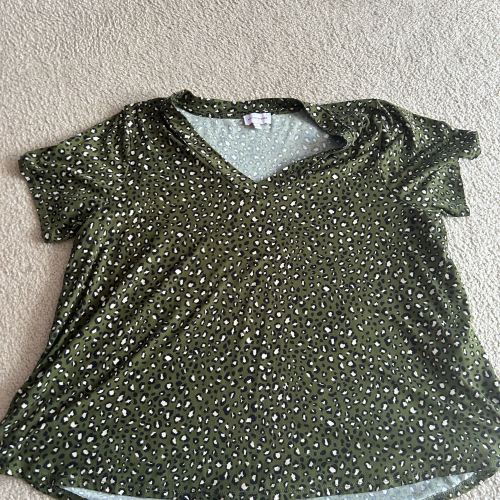 Olive Leopard Print V-Neck Tee